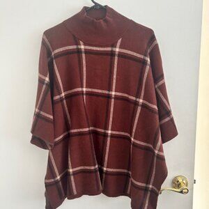 Max Studio Brown Plaid Poncho Sweater One Size